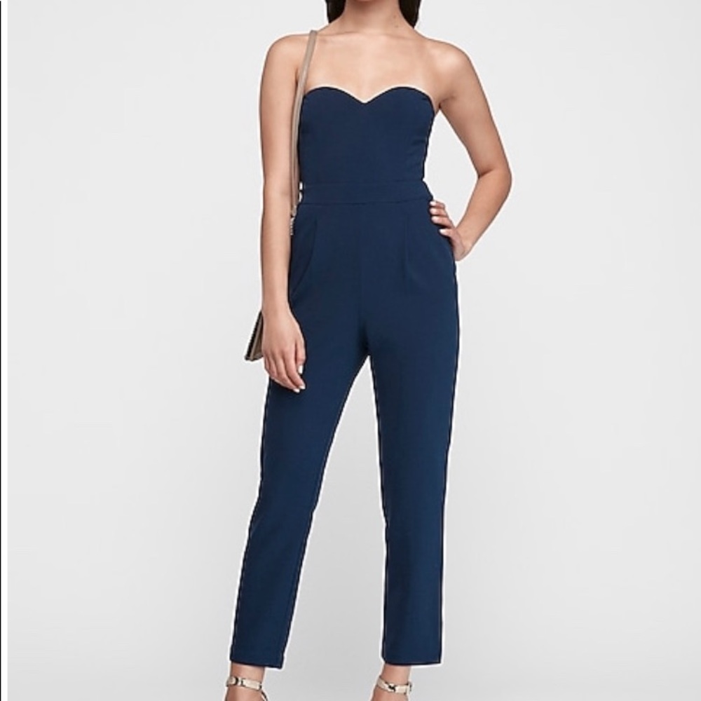 Express strapless sweetheart neck jumpsuit